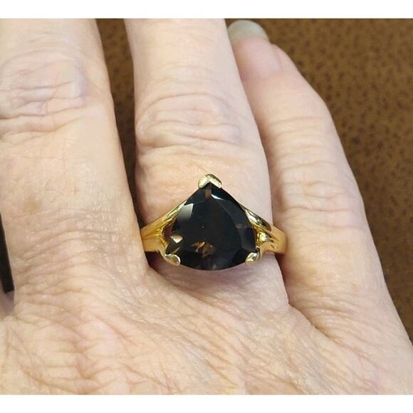 CISS 925 Sterling Silver 12mm Trillion Cut Smokey Quartz Cocktail Ring Size 8.5 - Picture 7 of 7